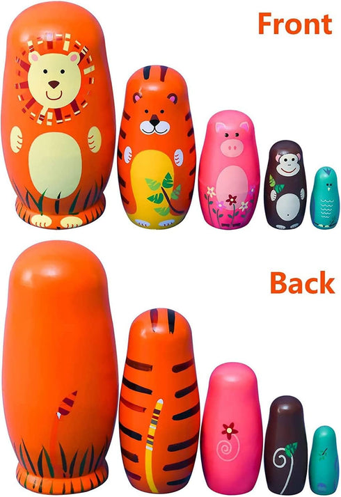 Maxshop Nesting Dolls for Kids - Russian Wooden Stacking Nested Set 5 Pieces Handmade Toys for Children Christmas Birthday Rome Decoration Hallowe...