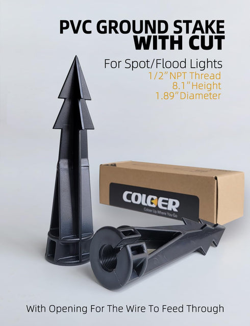 COLOER Landscape Lights Ground Stake Spikes Replacement PVC-Medium Size with Cut, 1/2" NPS Thread Universal Slot Large Ground Post, Ground Stakes ...