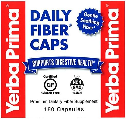 Yerba Prima Daily Fiber Formula - 180 caps (Pack of 2) - Soluble & Insoluble Dietary Fiber Supplement - Colon Cleanse - Gut Health - Vegan, Non-GM...