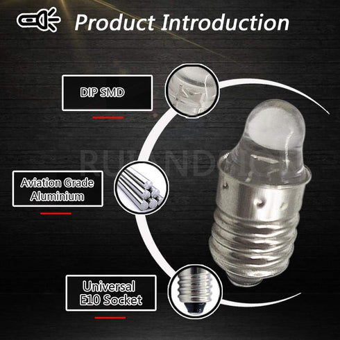 Ruiandsion 4pcs E10 LED Bulbs 3V 6000K White LED Bulbs for Torchlight Flashlight Torch Light,Negative Earth...