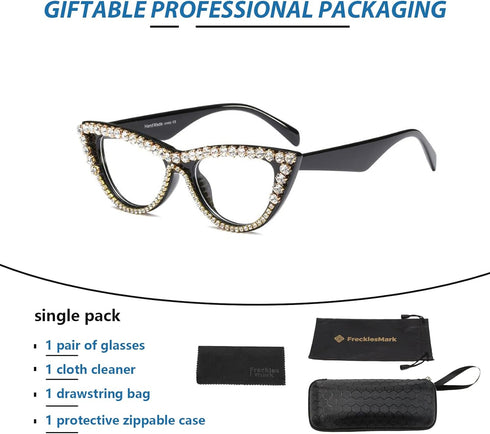 Freckles Mark Bedazzled Rhinestone Bling sunglasses for Women Sparkly Diamond Glasses Vintage Retro Cat Eye...