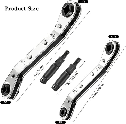 Hvac Service Wrench, Hand Refrigeration Tools Set, 3/8 To 1/4, 5/16 X 1/4Inch Wrench Ratchet Wrench Set, with Hexagon Bit Adapter Kit for Refriger...