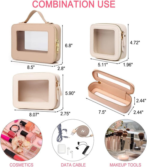 Clear Mini Makeup Bag Transparent Travel Cosmetic Makeup Case & Toiletry Bag for Women Clear Car Bag (C/Beige, MINI)...
