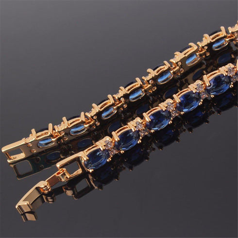 GULICX Gold Plated Tennis Bracelet Sparkling Sapphire Color Blue Cubic Zirconia...