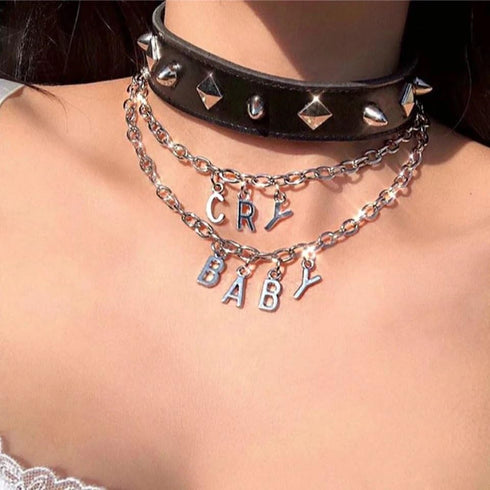 Cry Baby Necklace Y2k Layered Chain Choker Necklace for Women Summer Beach...