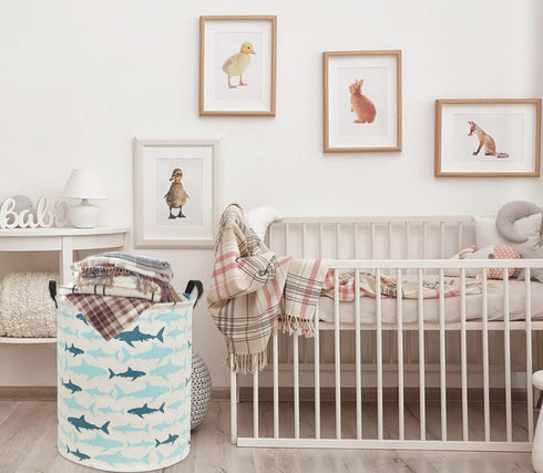 HIYAGON Kids hamper Shark Baby Boys Hamper Kids laundry Hamper Basket Cute Toy Storage Basket Bin Nursery Hamper Girls Shark room Decor (Blue Shar...