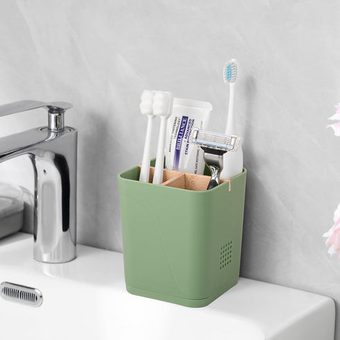 Electric Toothbrush Holder 3 Slots Tooth Brushing Holder with Bamboo Dividers for Bathrooms, Plastic Toothbrush and Toothpaste Organizer for Showe...