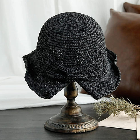 Foldable Wide Brim Floppy Straw Beach Sun Hat,Summer Cap with Bowknot for Women Girls,Strap Adjustable...