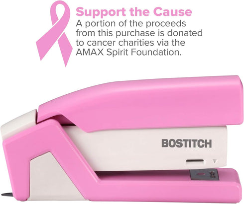 Bostitch Office InCourage Spring-Powered Compact Stapler, BCA Pink (1588), plastic-half strip...