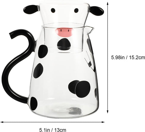1 Set Glass Carafe Pitcher with Glass Mug Cute Cow Glass Tea Pitcher Kettle Milk Jug Night Water Carafe for Midnight Drink Home Office Hotel 550ml...