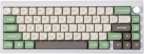 PBT Keycaps 130 Keys, Brown Green Moa Profile Keycaps, Double Shot Cute Round Keycaps for Mechanical Keyboard 61/64/75/84/87/104/108 Layout with K...
