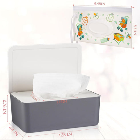 Diaper Wipes Dispenser Wipes Holder, Wipes Tissue Case Keeps Wipes Fresh Tissue Wipes Container with Lid (Grey)...