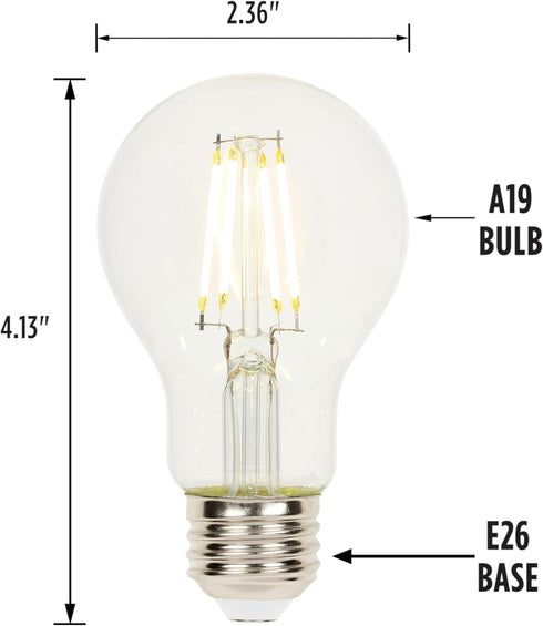 Westinghouse 5257020 4.5 Watt (40 Watt Equivalent) A19 Dimmable Clear Filament LED Light Bulb, Medium Base, 6 Pack...