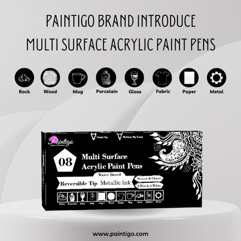 Acrylic Paint Pens,8 Pack 4 Black and 4 White Paint Markers, Paint Pens for Rock Painting Stone Ceramic Glass Wood Plastic Glass Metal Canvas,Draw...