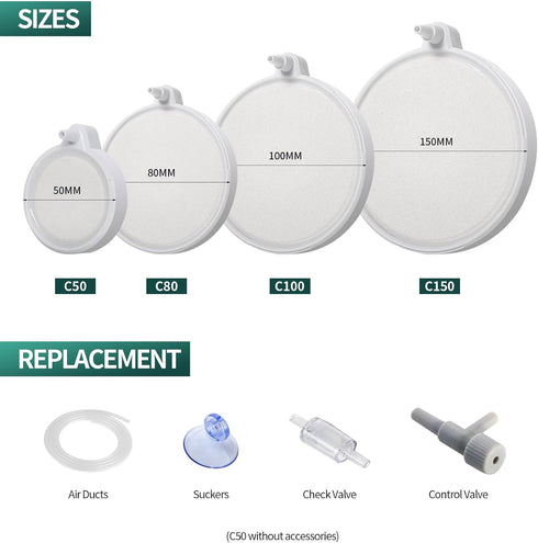 UPETTOOLS Air Stones for Fish Tank - 3.2 Inch Aquarium Bubbler Stone Dissolved Oxygen Diffuser, Super Quiet Nano Airstone Aerator Stone with Airli...