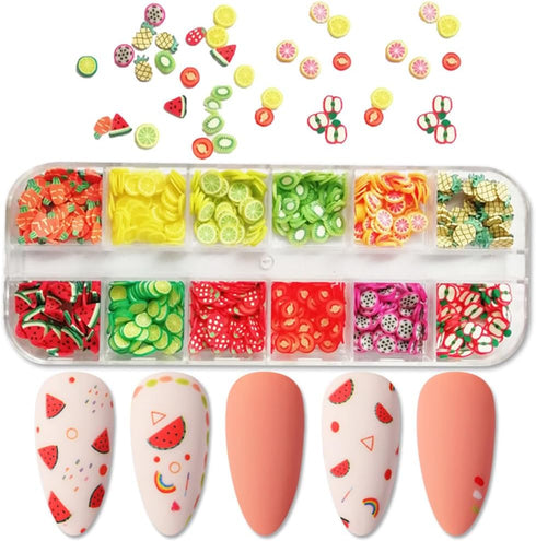 AKOAK 2 Boxes of Crystal Mash Clay Strip Flowers Fruit Slices Apples, Strawberries, Watermelons Nail Crafts Making, Decorations Scrapbook DIY Craf...