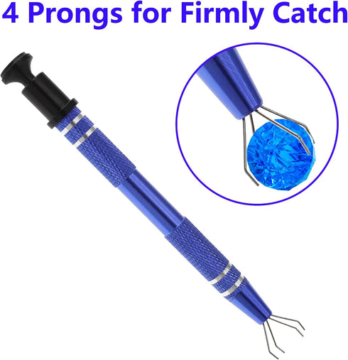 2 Psc Pick Up Tool, IC Clip Tweezers, Metal 4 Prongs Grabber Tool for Catch IC Chips, Electronic Tiny Components & Jewel, Blue...