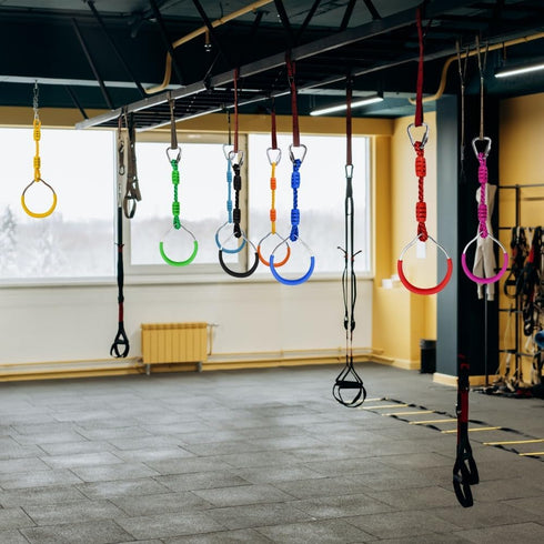 Single Black Gymnastic Swing Ninja Climbing Ring Kids Outdoor Playground Playset Accessories, Funny Monkey Gym Bar Obstacle Ring with Carabiners f...