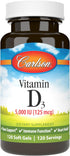 Carlson - Vitamin D3 5000 IU (125 mcg), Bone Health, Muscle Health, Cholecalciferol, Vitamin D Supplements, Vitamin D3 Soft Gels, 120 Softgels...