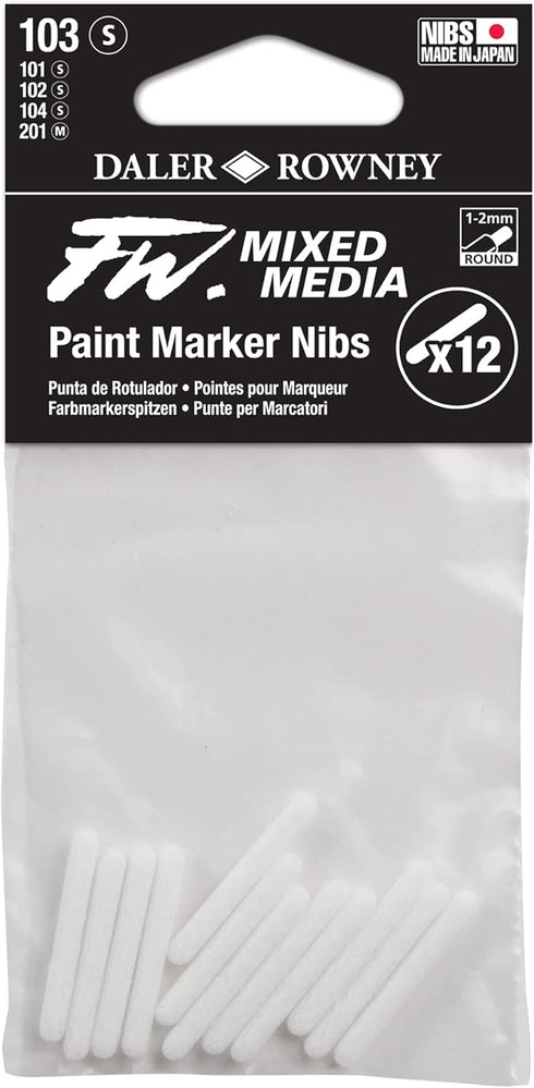 FW Mixed Media Paint Marker Nibs - 12 Replacement Pen Nibs Size 1-2 mm Round Tip for FW Paint Markers - Refillable Paint Pen Nibs for Use with Acr...