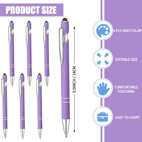 6 Pcs Blue Ink Ballpoint Pen with Stylus Tip 2 in 1 Ballpoint Pen Metal Pens Stylus Pen for Touch Screens School Office Coworkers (Purple)......