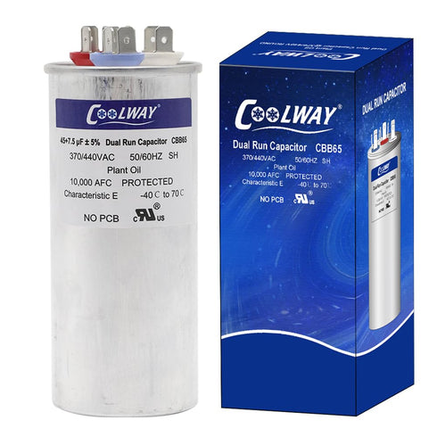 COOLWAY 45/7.5 uF 45+7.5 MFD 370V or 440V Dual Run Start ac Capacitor for ac 45 7.5 CBB65r CBB65b Capacitor 370 440 vac Air Conditioner Capacitor ...