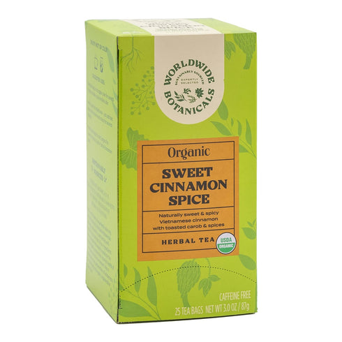 Worldwide Botanicals Sweet Cinnamon Spice Herbal Tea - Organic, Caffeine Free, Kosher, Naturally Sweet, 50% More Herbs - 25 Tea Bags...