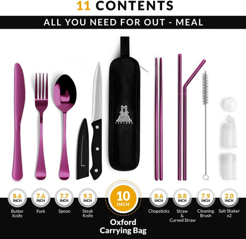 Portable Travel Silverware Set With Case, Includes 10 Pcs of Travel Utensils With Case, Stainless Steel Flatware Set For Camping, Easy to Travel, ...