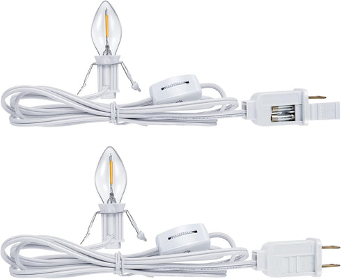 2 Pieces Accessory Cord with One LED Light Bulb Lamp Kit, 6Ft Christmas Village Lights Cord with On/Off Switch and Spare Fuse, Blow Mold Light for...