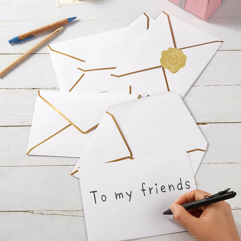 50 Pieces A7 Envelopes with Gold Border, 5.24 x 7.21 Inches Envelopes with Gold Stickers for Greeting Cards and Invitation (White, A7-5x7)...