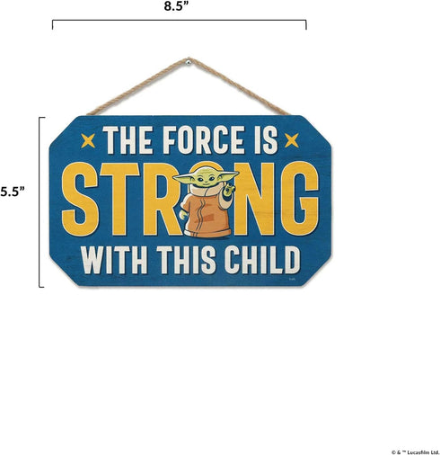 Disney Star Wars The Mandalorian Baby Yoda Hanging Wood Sign - The Force is Strong With This Child...