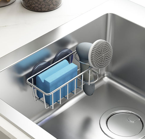 Sink Caddy Sponge Holder for Kitchen Sink 2 Suspension Options(Suction Cups and Adhesive Hook), SUS304 Stainless Steel, Silver...