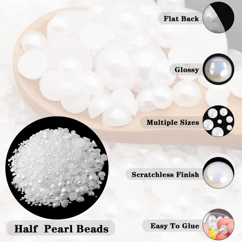5700 Pcs AB Half Pearls for Crafts & Nail Art - Flatback Pearls for Makeup & DIY Accessories - White, 2/3/4/5/6/8/10mm...