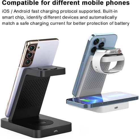 3 in 1 15W Dual Coils Wireless Charging Station, Compatible with iPhone 15/14//13/12/11/X/8 Series,Watch Series 8/7/6/SE/5/4,AirPods 3/2/Pro,and A...