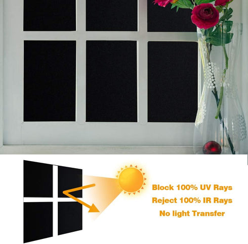 Static Cling Total Blackout Window Film 100% UV Blocking Window Darkening Film Black Opaque Privacy Window Tint Removable Plastic Glass Covering (...