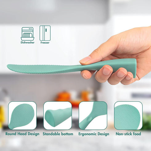FireKylin Rice Paddle, Silicone Standing Rice Spatula with Non Stick Rice Spoon Paddle Heat Resistant Rice Cooker Spoon, Serving Spoon for Rice(Aq...