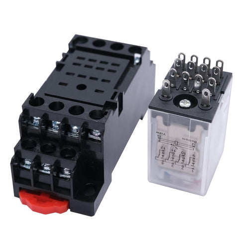 mxuteuk 2pcs HH54P DC 24V Coil 14 Pin 3A 4PDT LED Indicator Electromagnetic Power Relay, with Base, with DIN Rail Slotted Aluminum...