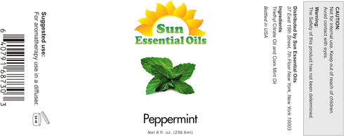 Sun Essential Oils 8oz - Peppermint Essential Oil - 8 Fluid Ounces - Aromatherapy Essential Oils - Peppermint Essential Oil for Diffuser - Mint Es...