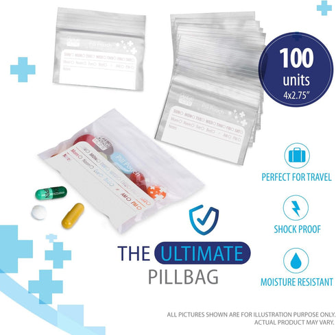 Deke Home - 100 Pack Clear Resealable Pill Bags (4x2.75 in), Travel Medicine Pouches with Write-On Label, BPA-Free Disposable Pill Organizer for M...