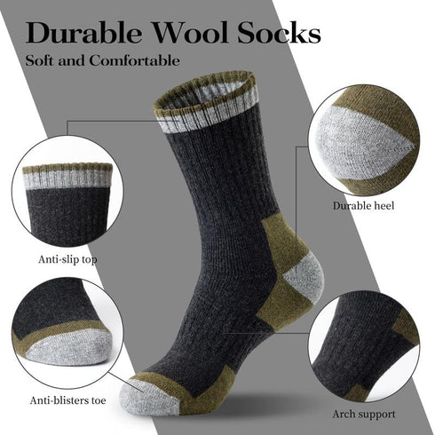 SIMIYA Merino Wool Hiking Socks for Men - 5 Pairs Thick, Warm, Thermal Winter Crew Socks for Cold Weather (US Size 7-13)...