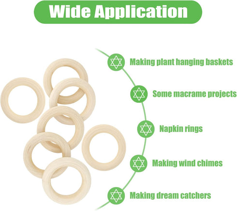 20PCS Natural Wood Rings for Crafts, Macrame Rings for DIY, Wooden Rings Without Paint, Pendant Connectors 55mm/2.2inch...