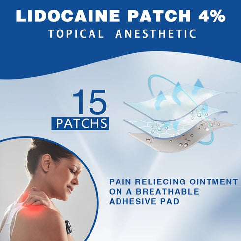 4% Lidocaine Patch,Relief Patches,15 Count Maximum Strength Numbing Gel Patch,4” x 5.5” Pain Relief Patches for Fast Numbing of Aches, Pains, Neck...