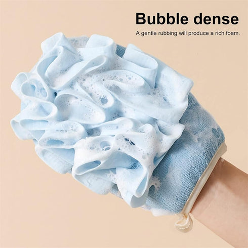 Bath Shower Pouf Sponge 2 in 1 Exfoliating Mesh Pouf Sponge Loofah Bath Glove with Elastic Hand Strap for Women Men Kid Bathroom (Blue)...