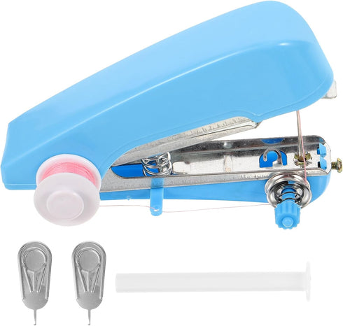 Blue Handheld Sewing Machine, Portable Mini Manual Sewing Machine Handy Needlework Tool Mini Sewer Machine Hand Stitcher Sewing Machine Beginner S...