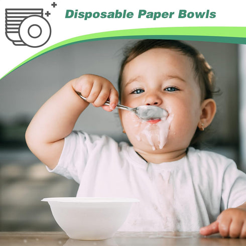 100 Pcs 8oz Disposable Paper Bowls,Natural Compostable Bowls,White Heavy-Duty Bagasse Bowls for Parties,Catering and Everyday Use...