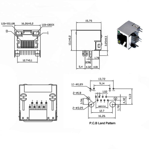 Oiyagai 10 Pcs 2LED Light RJ45 8P8C Shielded Modular Network PCB Jacks Sockets - Enhanced Connectivity with LED Indicators for Network Application...