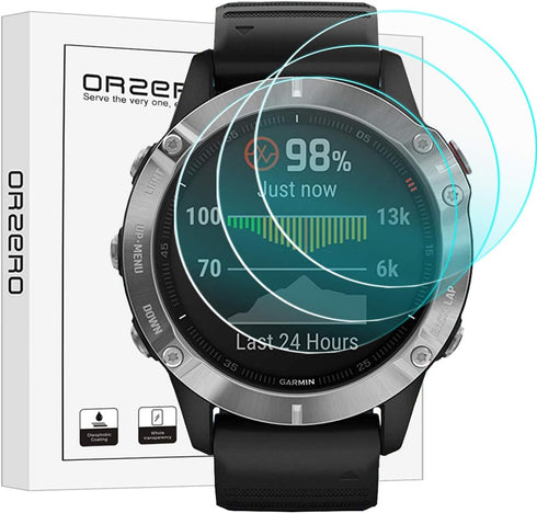 Orzero (3 Pack) Screen Protector Compatible for Garmin Fenix 6/6 Sapphire / 6 Pro / 6 Pro Solar/Forerunner 165/165 music Tempered Glass 2.5D Arc E...