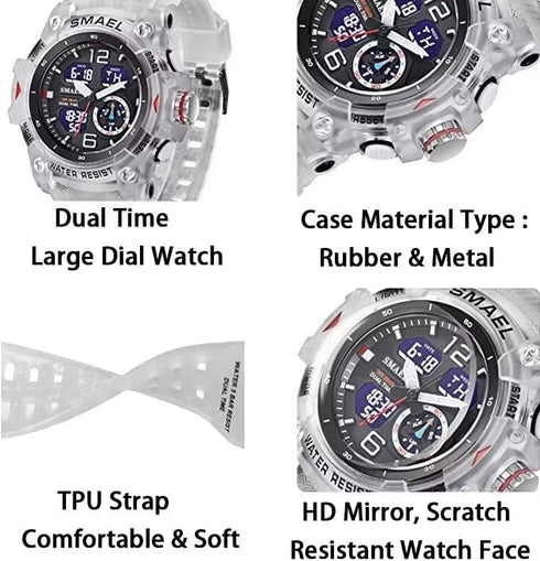 Gosasa Sanda Mens Womens Large Dial Transparent Multifunction Digital Watch Casual Dual Display 12H/24H Stopwatch Calendar Unisex Wrist Watch...