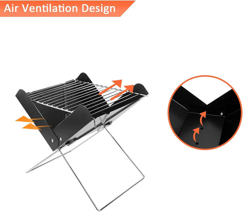 YSSOA 12” Portable Grill Charcoal Barbecue Grill - Folding Grill Notebook Shape Charcoal Grill, Detachable Collapsible, Mini Tabletop Camping Gril...