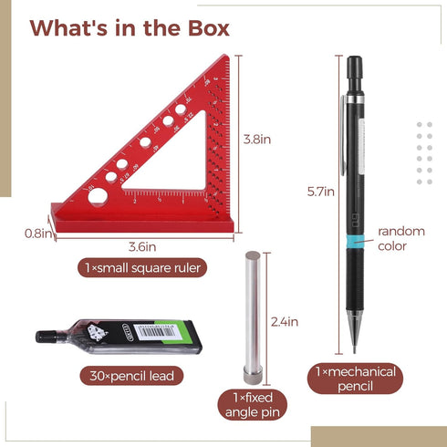 Small Carpenter Square Woodworking - Small Square Tool with Fixed Angle Pin and 0.9mm Mechanical Pencil - Precision Accurate Mini Carpenter Square...